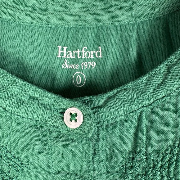 HARTFORD‎ Short Sleeve Top Women's Size 0 Green Button Up Blouse Boho NWOT - Picture 2 of 7
